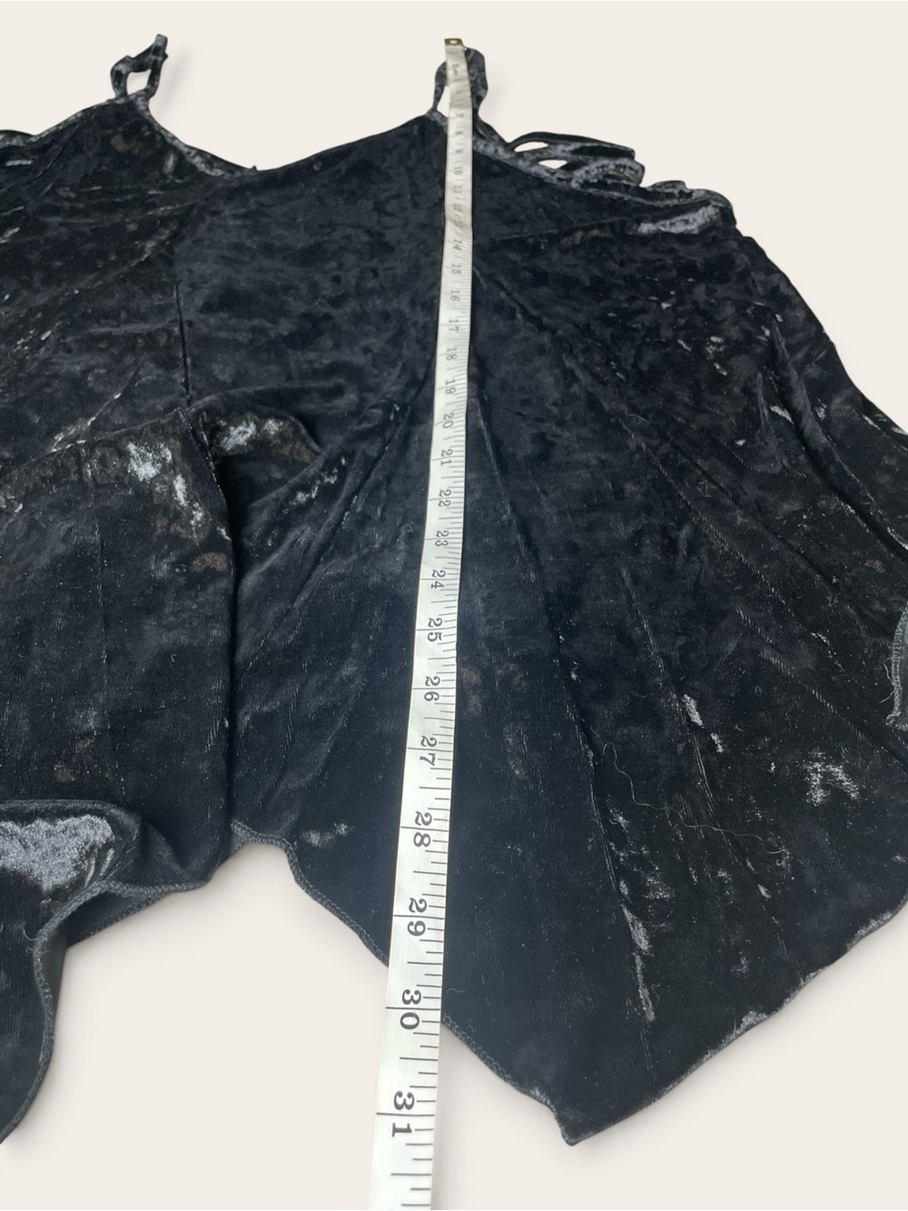 POL Large Black Crushed Velvet Strappy Side V Neck Handkerchief Hem Tank Top - Picture 6 of 8